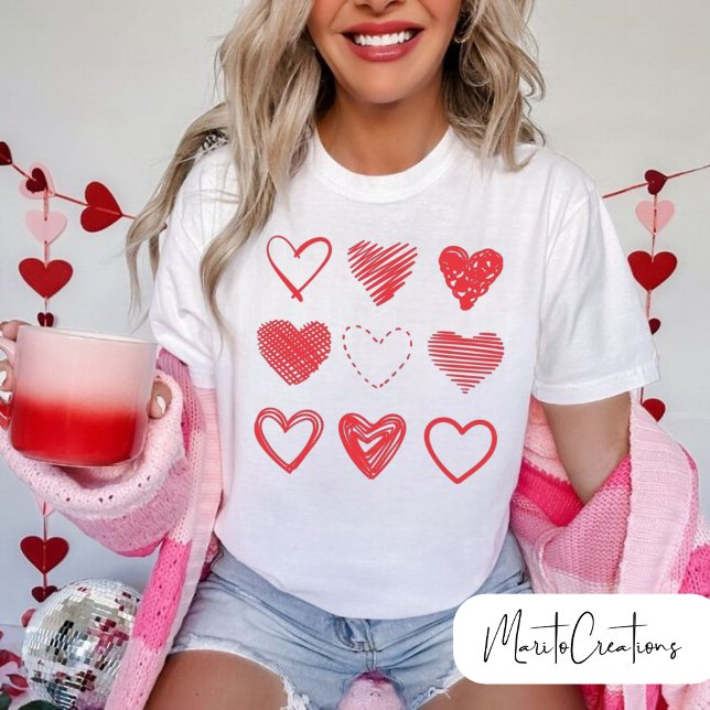 Camiseta Valentine's Day Red Hearts, Doodle love, Funny (Subido por el creador)