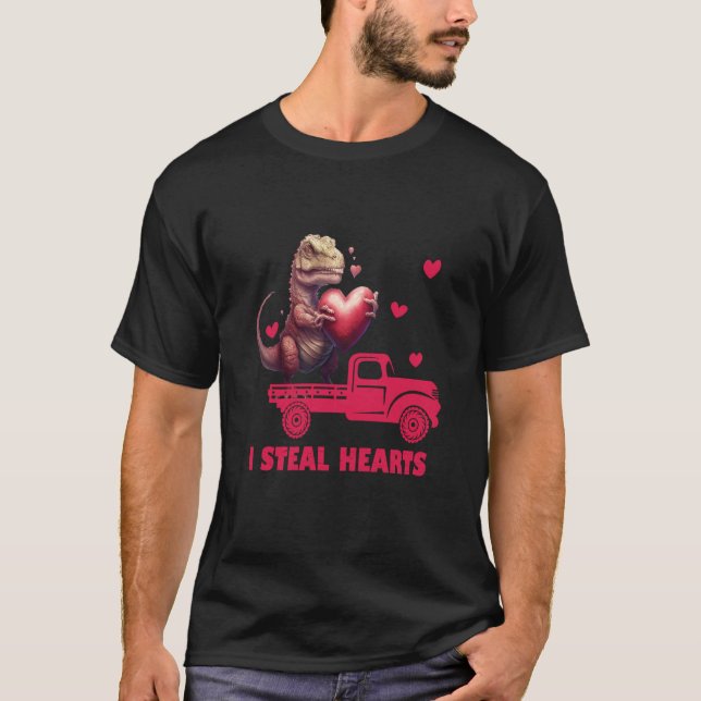 Camiseta Valentine's Day Rex Dino I Steal Hearts Men Women  (Anverso)