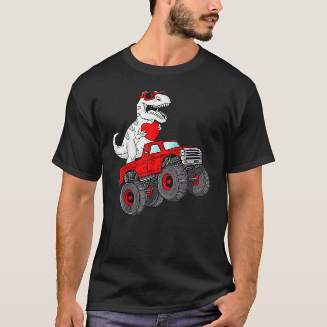 Camiseta Valentines Day Rex Riding Monster Truck  Toddler B (Anverso)