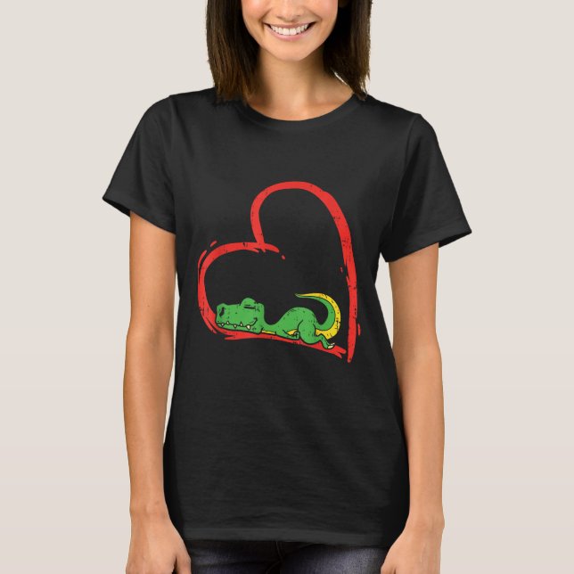 Camiseta Valentines Day Shirt Funny Heart Trex Sleeng Dinos (Anverso)