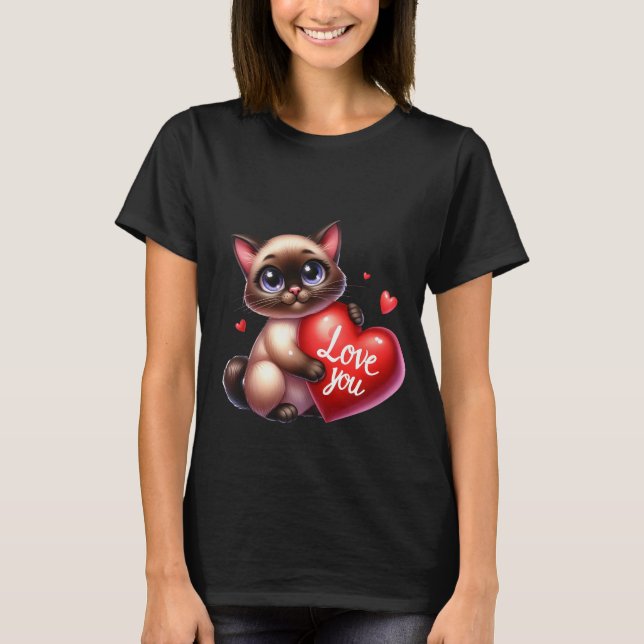 Camiseta Valentine's Day Siamese Cat Love You Heart Art ❤🐱 (Anverso)