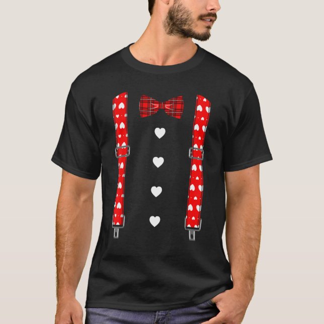 Camiseta Valentine's Day Suspenders Hearts Bow Tie  Men Boy (Anverso)