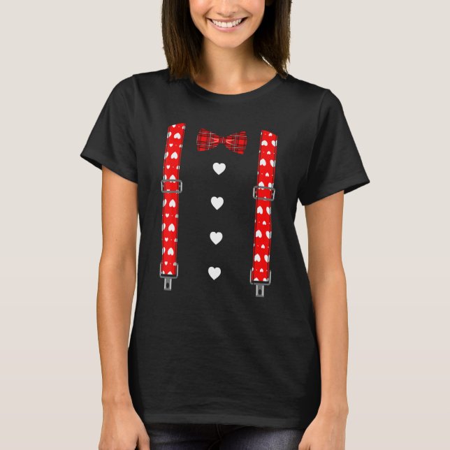 Camiseta Valentine's Day Suspenders Hearts Bow Tie  Men Boy (Anverso)