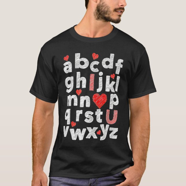 Camiseta Valentine's Day Teachers ABC Alphabet I Love You E (Anverso)