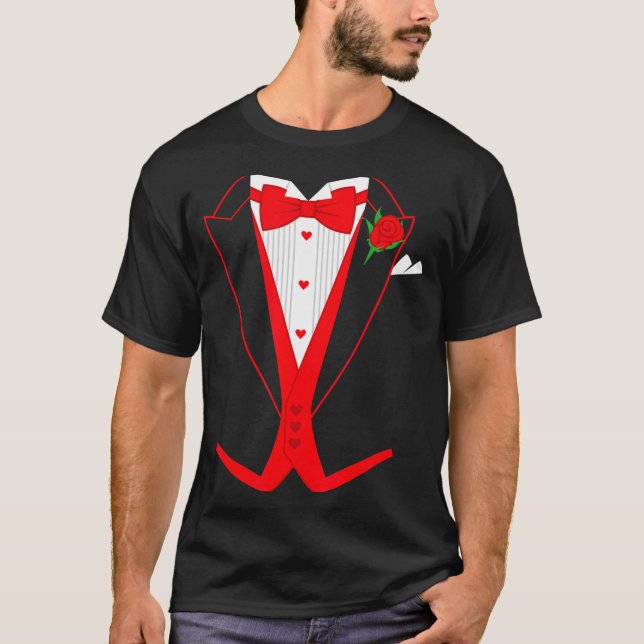 Camiseta Valentine's Day Tuxedo Red Bow Tie Costume For Guy (Anverso)