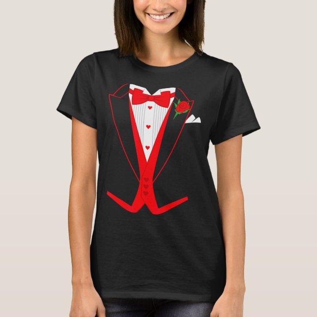 Camiseta Valentine's Day Tuxedo Red Bow Tie Costume For Guy (Anverso)