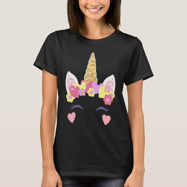 Camiseta Valentine's Day Unicorn Face Hearts Cute Matching  (Anverso)