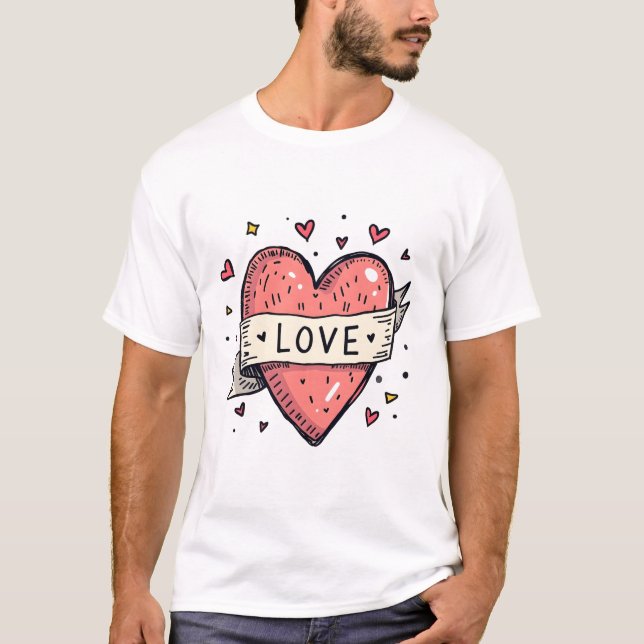 Camiseta Valentine's Day Vintage Heart Doodle Love (Anverso)
