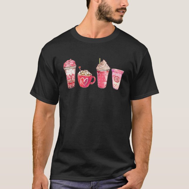 Camiseta Valentines Drinking Coffee Love Heart Graphic Vale (Anverso)