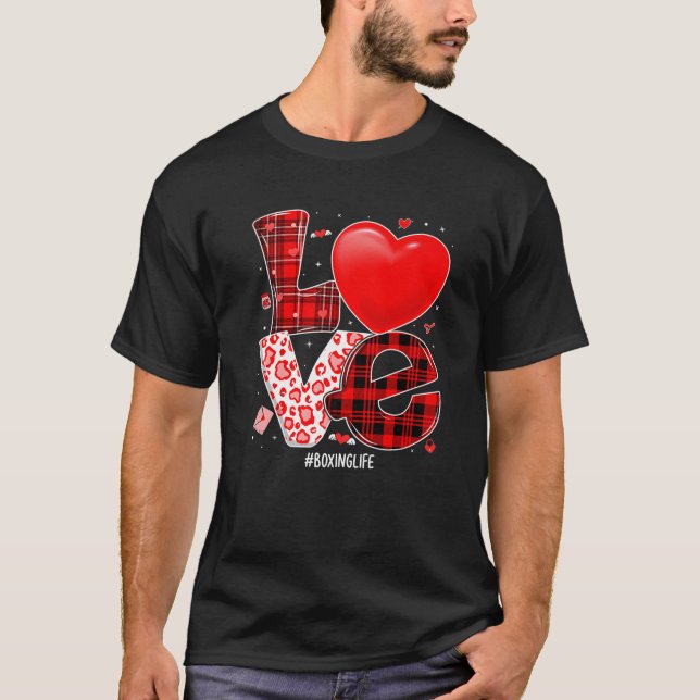 Camiseta Valentines Love Hearts Boxing Buffalo Plaid Leopar (Anverso)