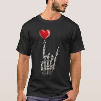 Camiseta Valentines Rock Star Skeleton Hand Sign Heart gift