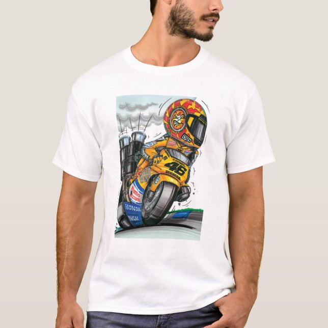 Camiseta Valentino Rossi piloto de carreras en caricatura (Anverso)