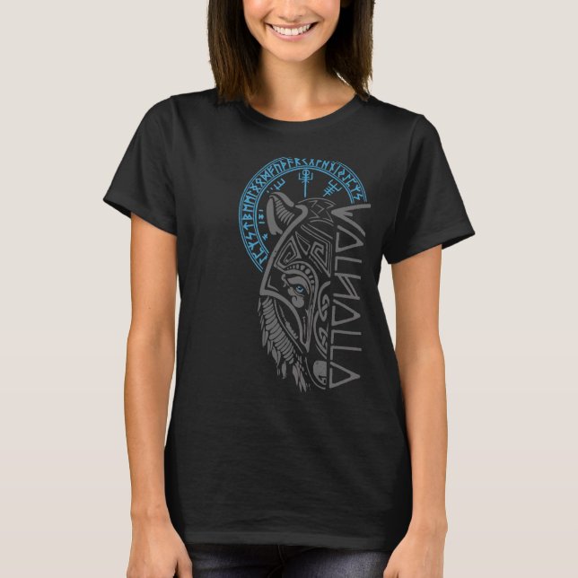 Camiseta Valhalla Wolf Mask Odin Rueda La Vara De La Vara D (Anverso)