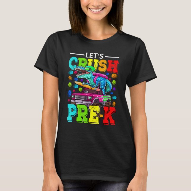 Camiseta Vamos a aplastar a los monstruos preK dinosaurios  (Anverso)
