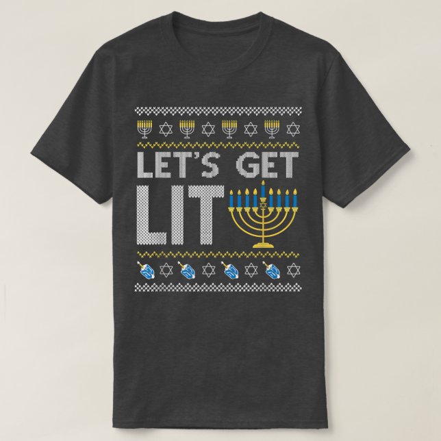 Camiseta Vamos a conseguir el judío Lit Chanukah Dreidel Ha (Diseño del anverso)