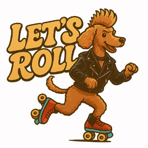 Camiseta Vamos a Rodar – Poodle Rocker Retro en Patines de