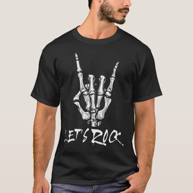 Camiseta Vamos banda de rock Señal de mano de esqueleto de  (Anverso)