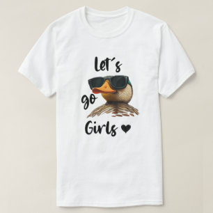 Camiseta Vamos Chicas Corazón Pato gracioso usando gafas de