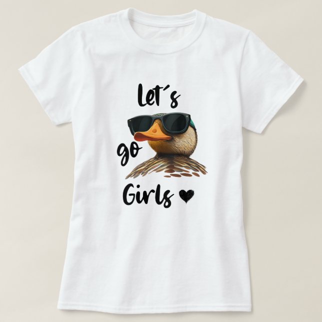 Camiseta Vamos Chicas Corazón Pato gracioso usando gafas de (Diseño del anverso)