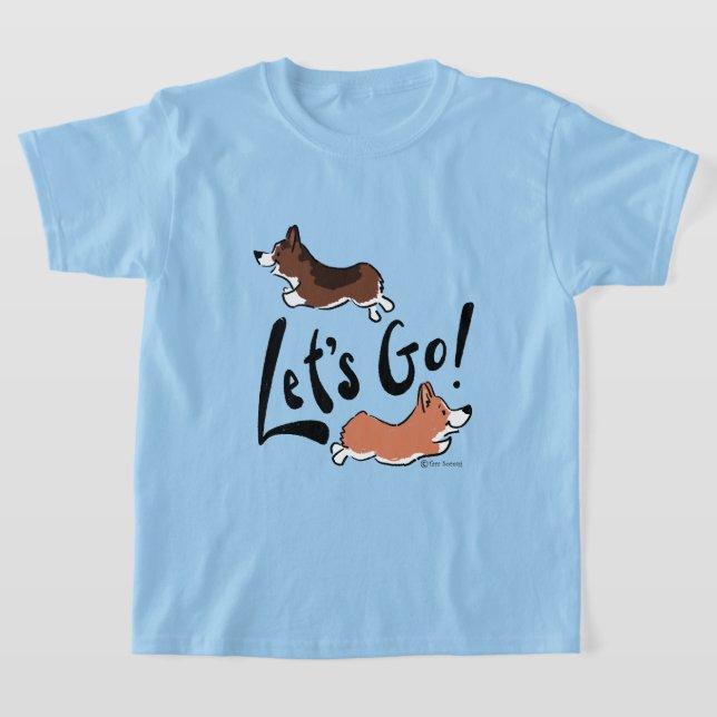 Camiseta "Vamos" Cute Corgi Divertido gráfico de niños azul (Distribución)