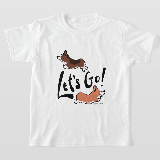 Camiseta "Vamos" Cute Corgi Gráfica divertida de niños blan (Distribución)