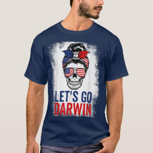 Camiseta Vamos Darwin Skull desordenado Bun American Flag