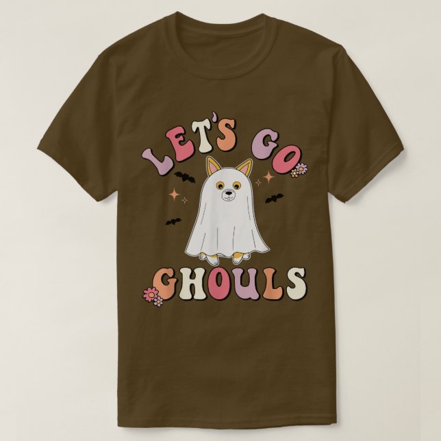 Camiseta Vamos Ghouls Corgi Floral Fantasma Hippie (Diseño del anverso)