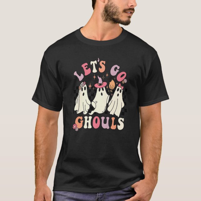 Camiseta Vamos Ghouls Cute Floral Fantasma Halloween Checke (Anverso)