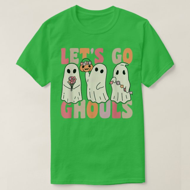 Camiseta Vamos Ghouls Groovy Fantasma con flores de época (Diseño del anverso)