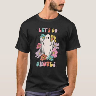Camiseta Vamos Ghouls Groovy Fantasma Floral Spooky Hallo