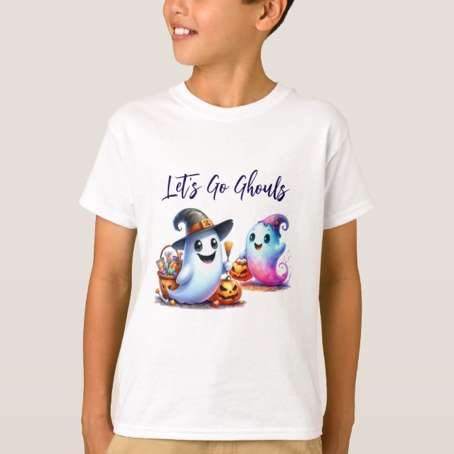 Camiseta Vamos Ghouls, Halloween con dos fantasmas (Anverso)