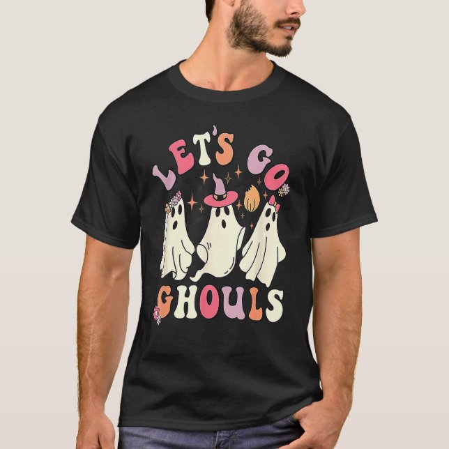 Camiseta Vamos Ghouls Halloween Cute Groovy Ghost Retro (Anverso)