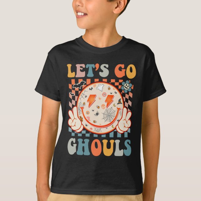 Camiseta Vamos Ghouls Hippie Sonría Retro Halloween (Anverso)