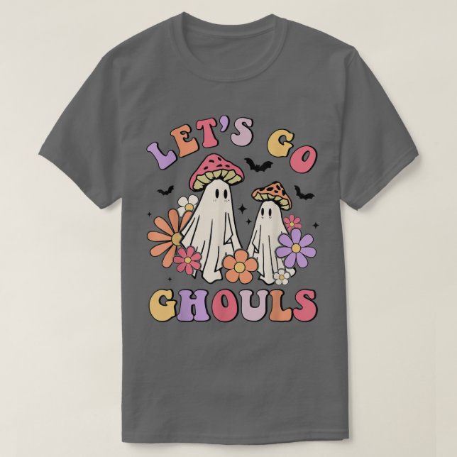 Camiseta Vamos Ghouls Mushroom Ghost Halloween Groovy Re (Diseño del anverso)