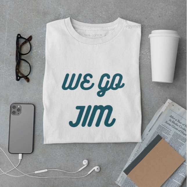 Camiseta vamos Jim, gimnasia divertido con texto azul (Subido por el creador)