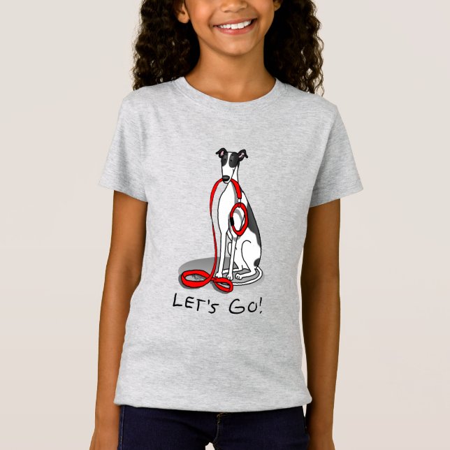 Camiseta ¡Vamos! (paseo) Perro Greyhound (blanco negro) Gra (Anverso)