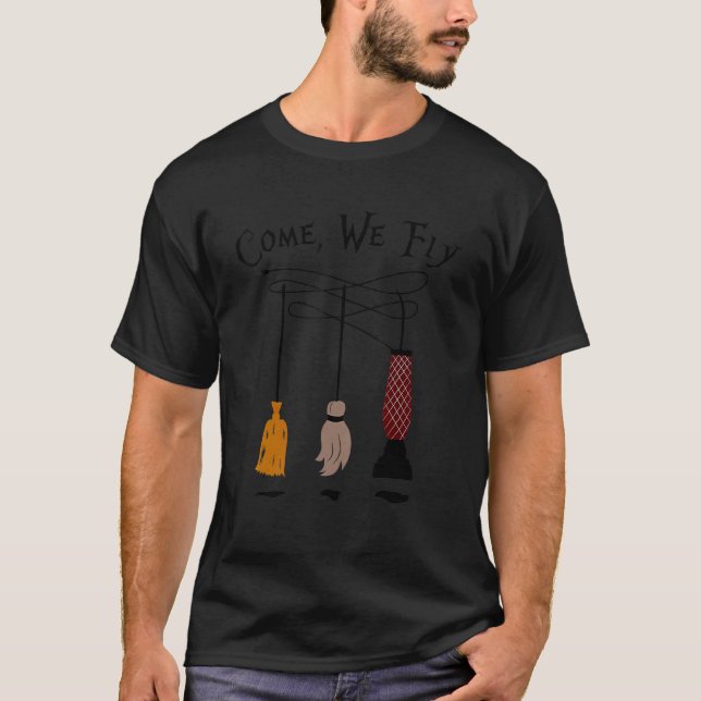 Camiseta Vamos Volamos Bruja Mop Broom Vacuum Flying Hallow (Anverso)