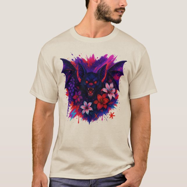 Camiseta Vampiro Bat Neon Halloween Art (Anverso)
