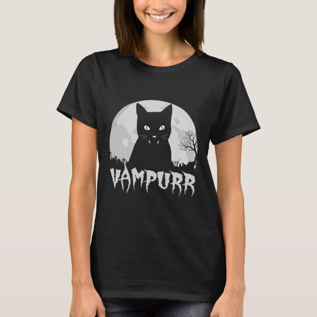 Camiseta Vampiro de gato negro de Halloween con luna llena  (Anverso)