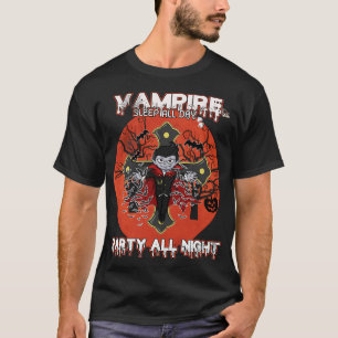 Camiseta vampiro, duerme todo el día, fiesta toda la noche