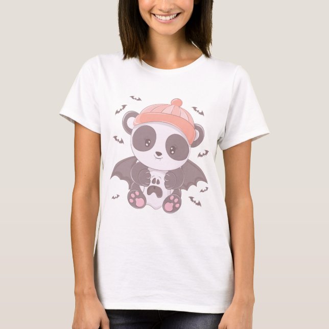 Camiseta Vampiro lindo panda con bruma de Fantasma y Bats H (Anverso)