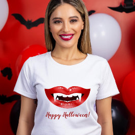 Camiseta Vampiros levanta boca roja con fans Feliz Hallowee