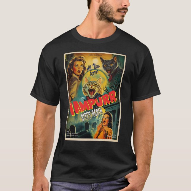 Camiseta Vampurr Vampire Cat- retro horror poster (Anverso)