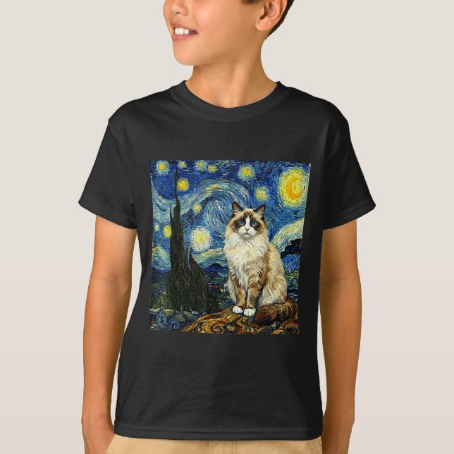 Camiseta Van Gogh Art Starry Night - Funny Ragdoll Cat Arti (Anverso)