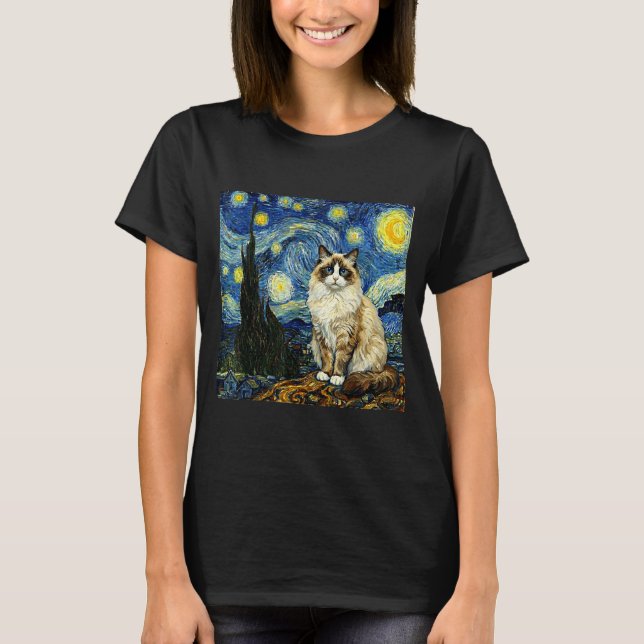 Camiseta Van Gogh Art Starry Night - Funny Ragdoll Cat Arti (Anverso)