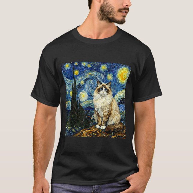 Camiseta Van Gogh Art Starry Night - Funny Ragdoll Cat Arti (Anverso)