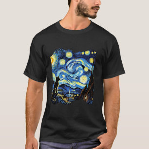 Camiseta Van Gogh Black Cat Starry Night Cat Lover