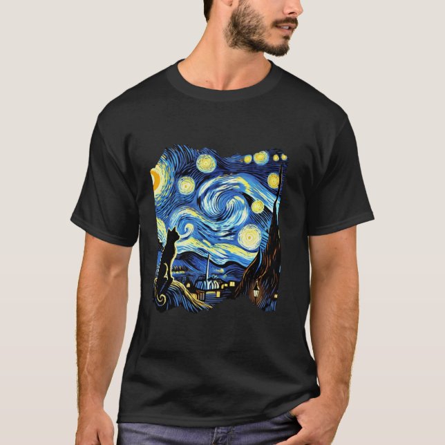 Camiseta Van Gogh Black Cat Starry Night Cat Lover (Anverso)