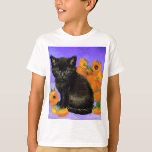 Camiseta Van Gogh Black Kitten con girasoles