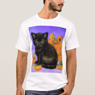 Camiseta Van Gogh Black Kitten con girasoles